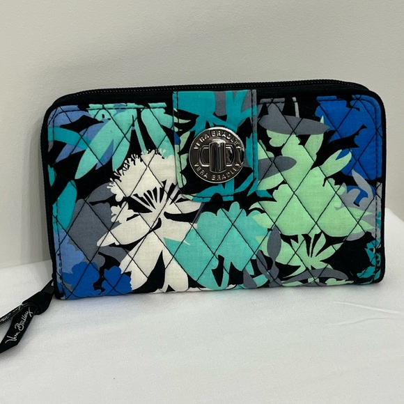 Vera Bradley Blue Teal Black Floral Quilted Wallet - Picture 14 of 14